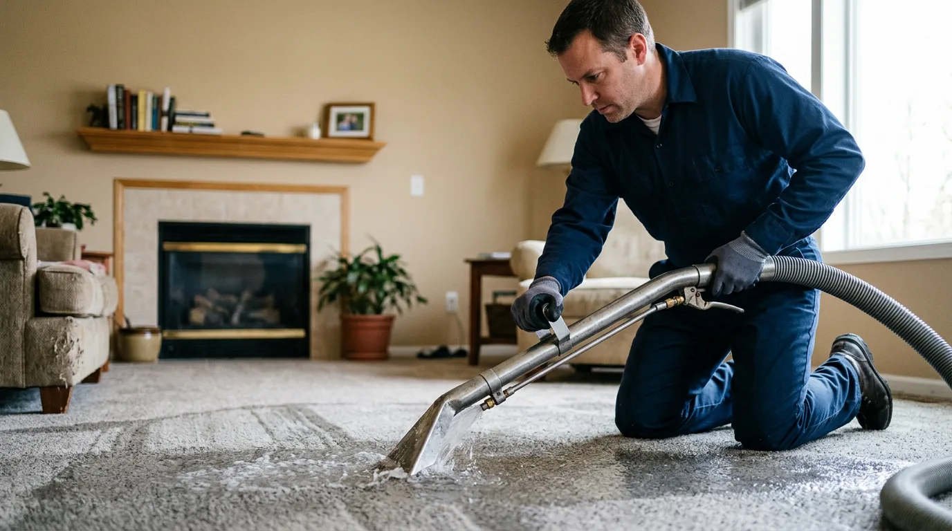 Water damage restoration technician working near Yorkshire, OH